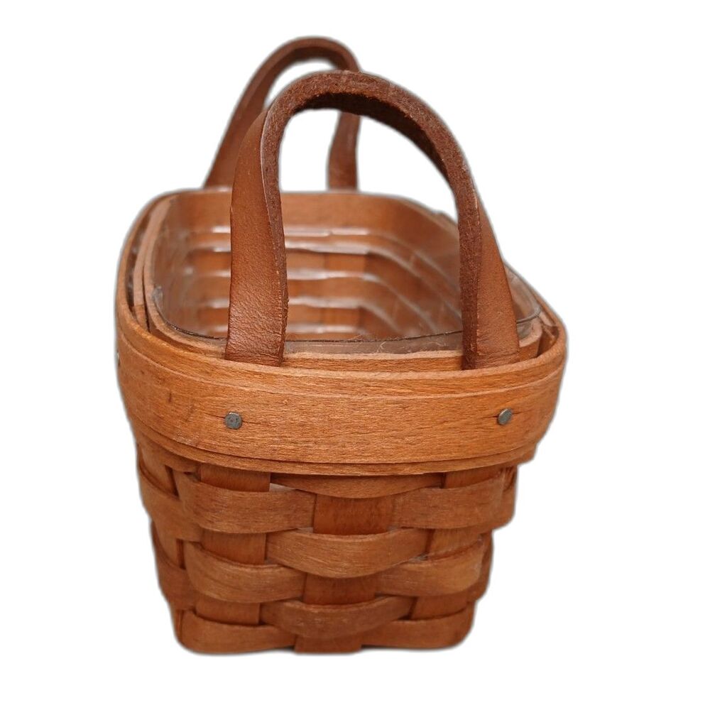 Longaberger Baskets USA Handwoven Vintage 1991 Signed 2 Handles 5" x 2.5" x 3" - Picture 3 of 6